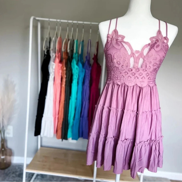 NEW! Boho Crochet Lace Tiered Ruffled Mini Dress - Picture 10 of 13